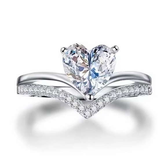 Zara Jewelry - Silver Heart Ring with Crystal Accents.